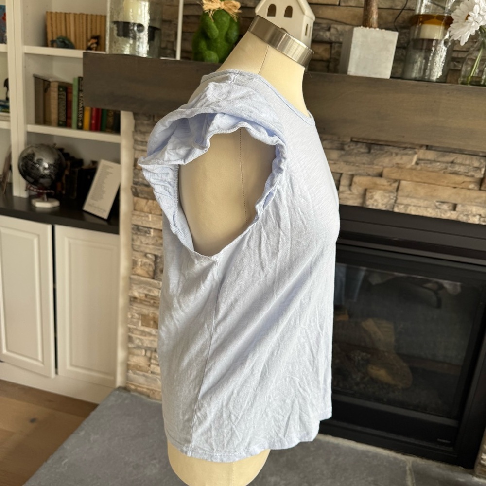 Dkny Blue Ruffled Cap Sleeve T-Shirt - Picture 7 of 10